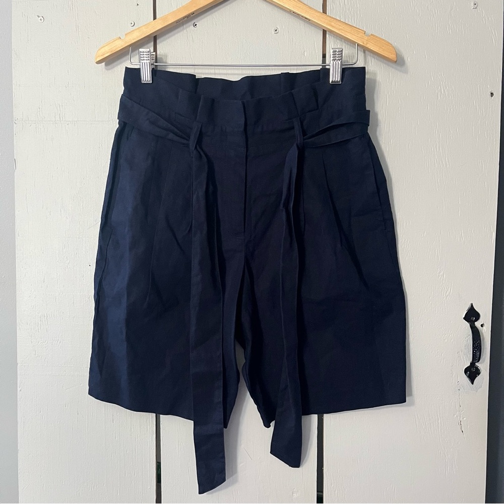 Boden Tie Waist Linen Shorts Navy Size 6 High Waisted